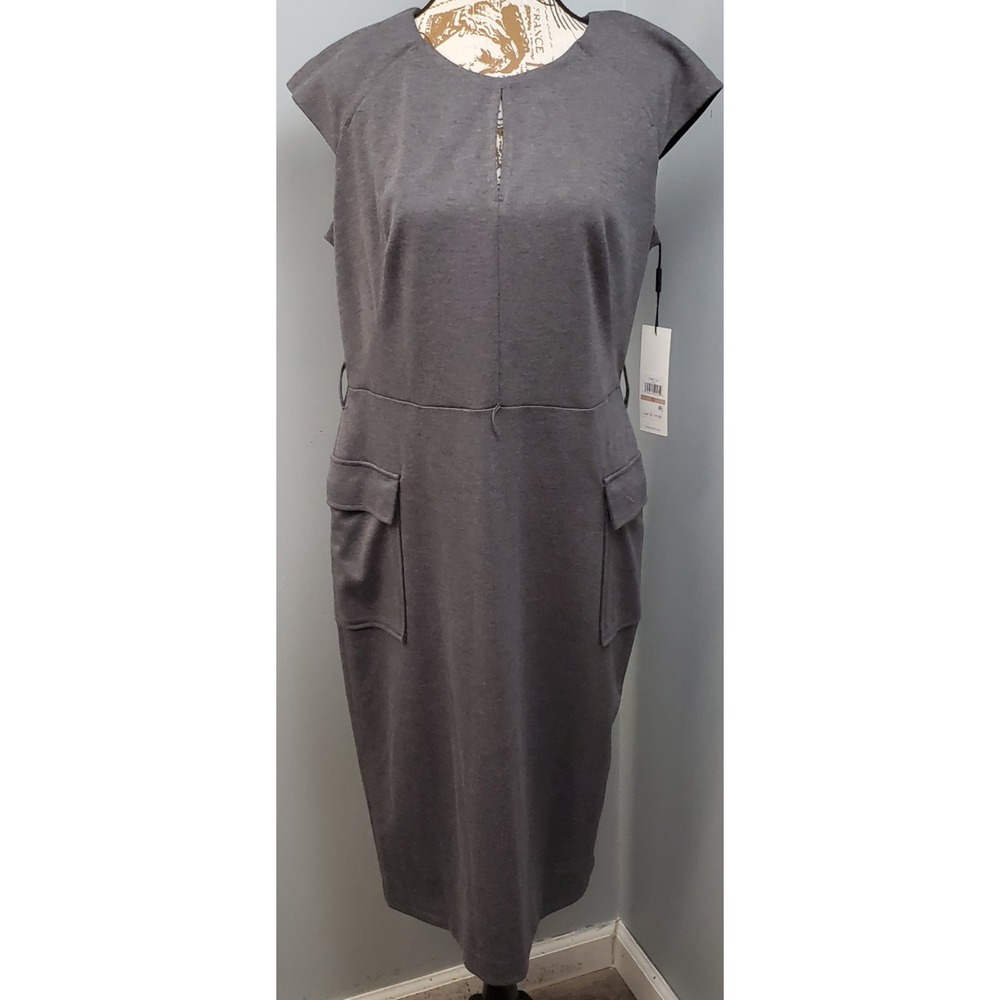 Calvin Klein Sheath Dress Womens 12 Gray Keyhole Neck Office Career Back Zipper